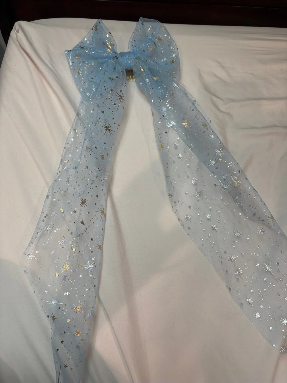 Light Blue Sheer Star Bow Hair Clip - Elegant Sparkle Accent